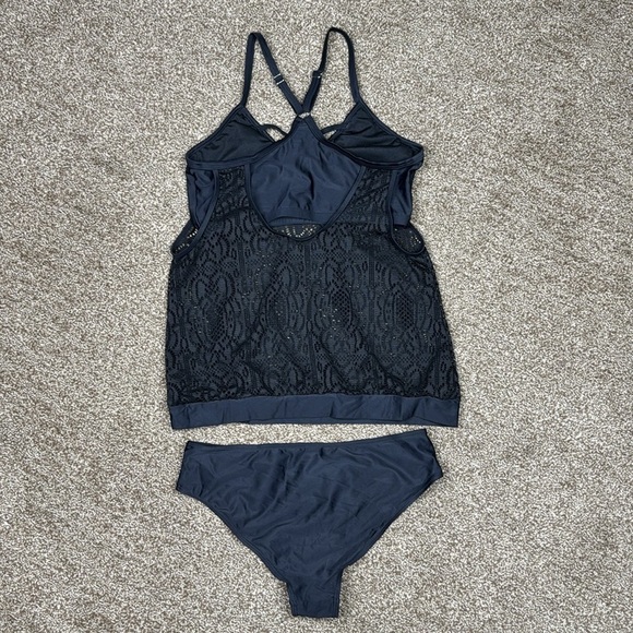 Women's Solid Black Bralette Tankini with Bikini Bottoms Size Medium - Picture 4 of 6